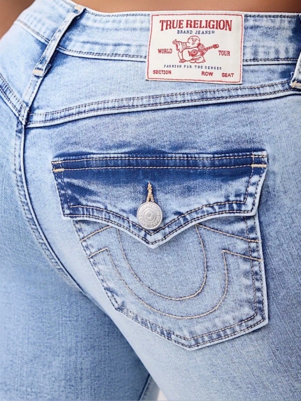True Religion Women’s Joey Mid-Rise Flare Stretch Two-Tone Jeans Size 30 - Picture 5 of 13